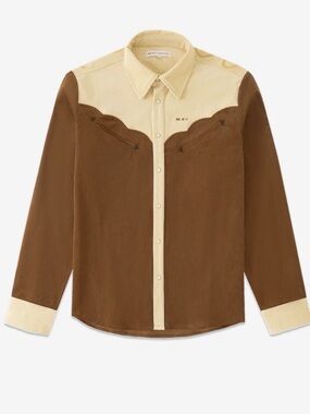 Western-Inspired Brown & Cream Button-Up Shirt